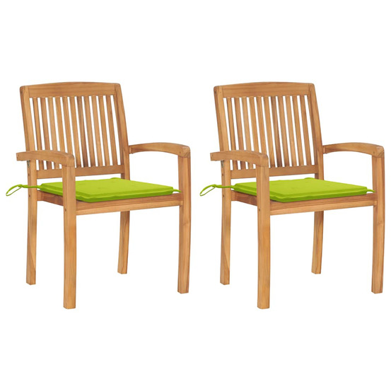 Chaises de jardin lot de 2 avec coussins vert vif teck massif