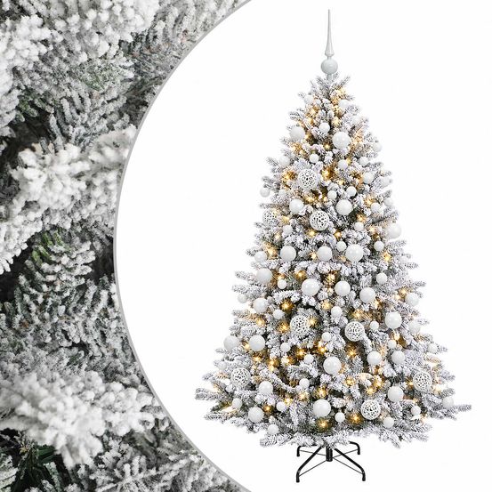 Arbre de noël artificiel avec boule 210 cm 300 led blanc chaud