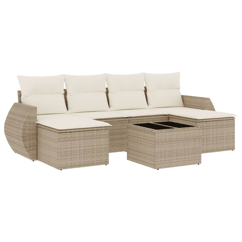 Salon de jardin avec coussins 7 pcs beige résine tressée
