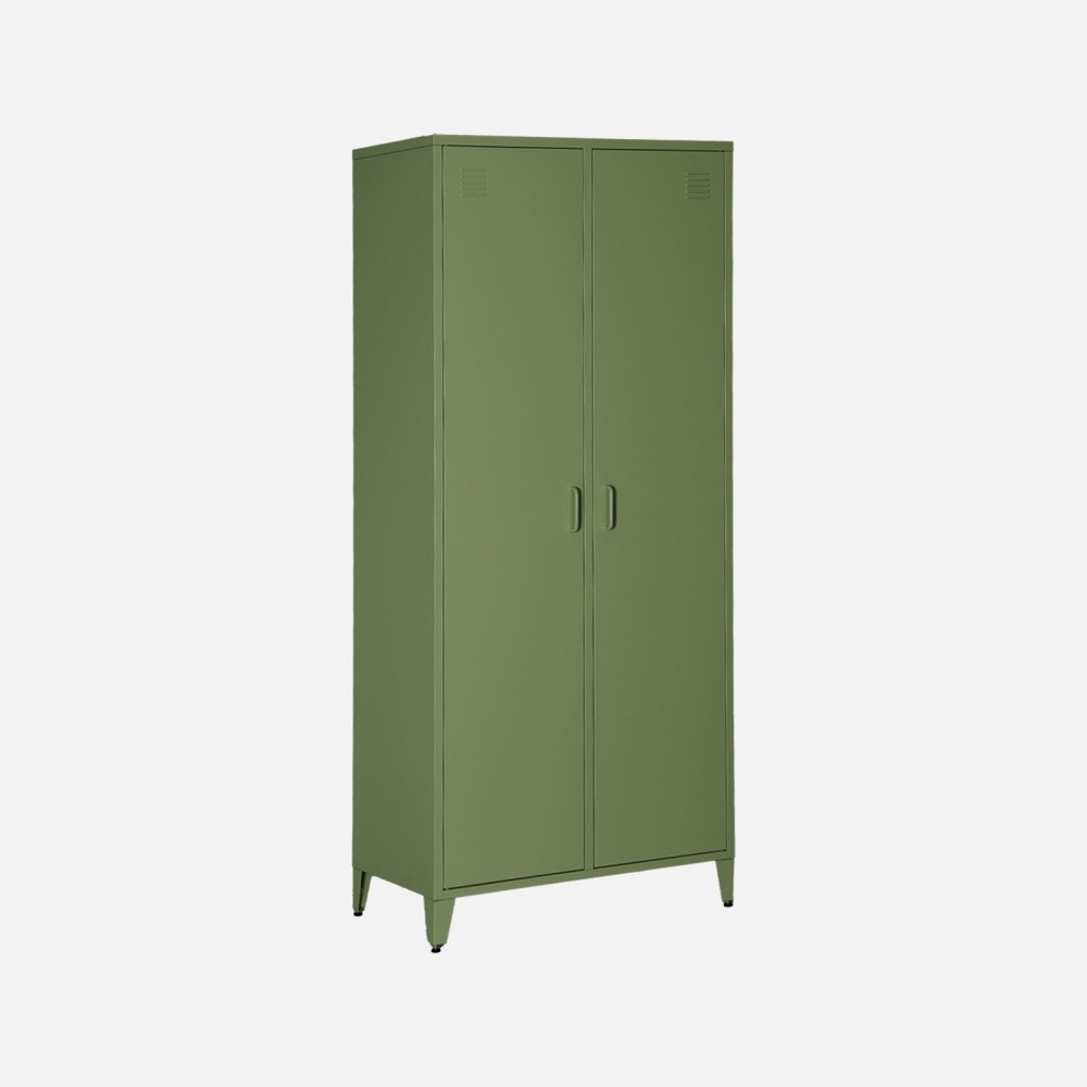 Armoire chambre dressing industriel métal 2 portes, 4 étagères, 1 penderie