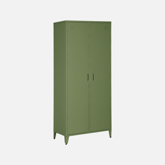 Armoire chambre dressing industriel métal 2 portes, 4 étagères, 1 penderie