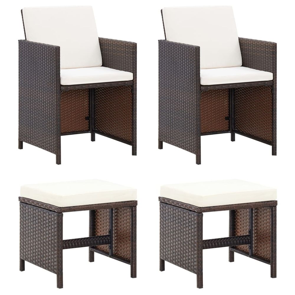 Jeu de chaise et tabouret de jardin 4 pcs résine tressée marron