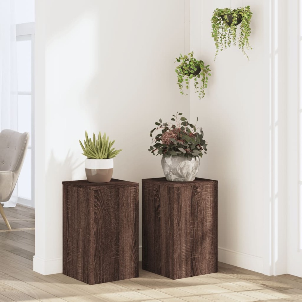 Supports pour plantes 2 pcs chêne marron bois d'ingénierie