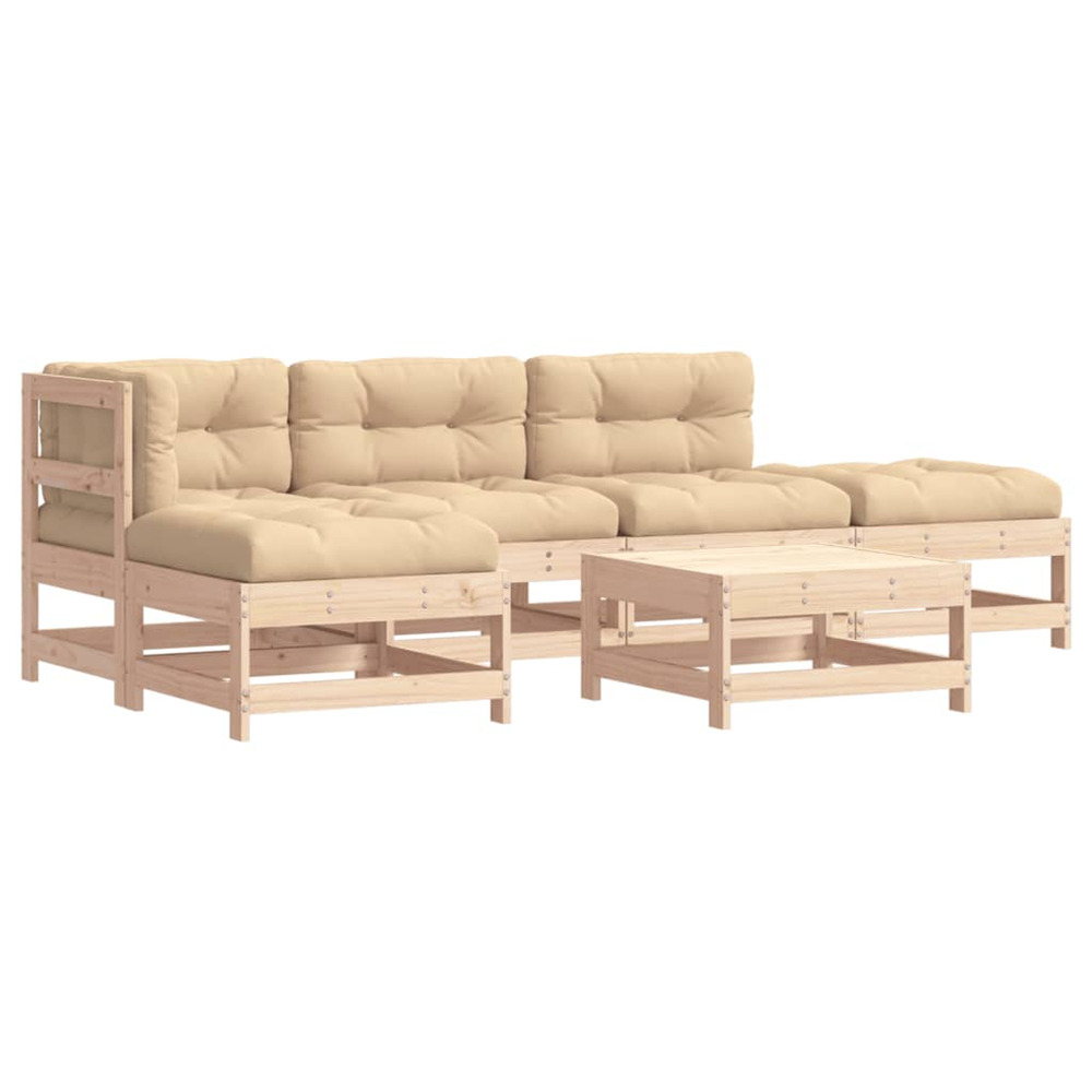 Salon de jardin 6 pcs avec coussins bois massif