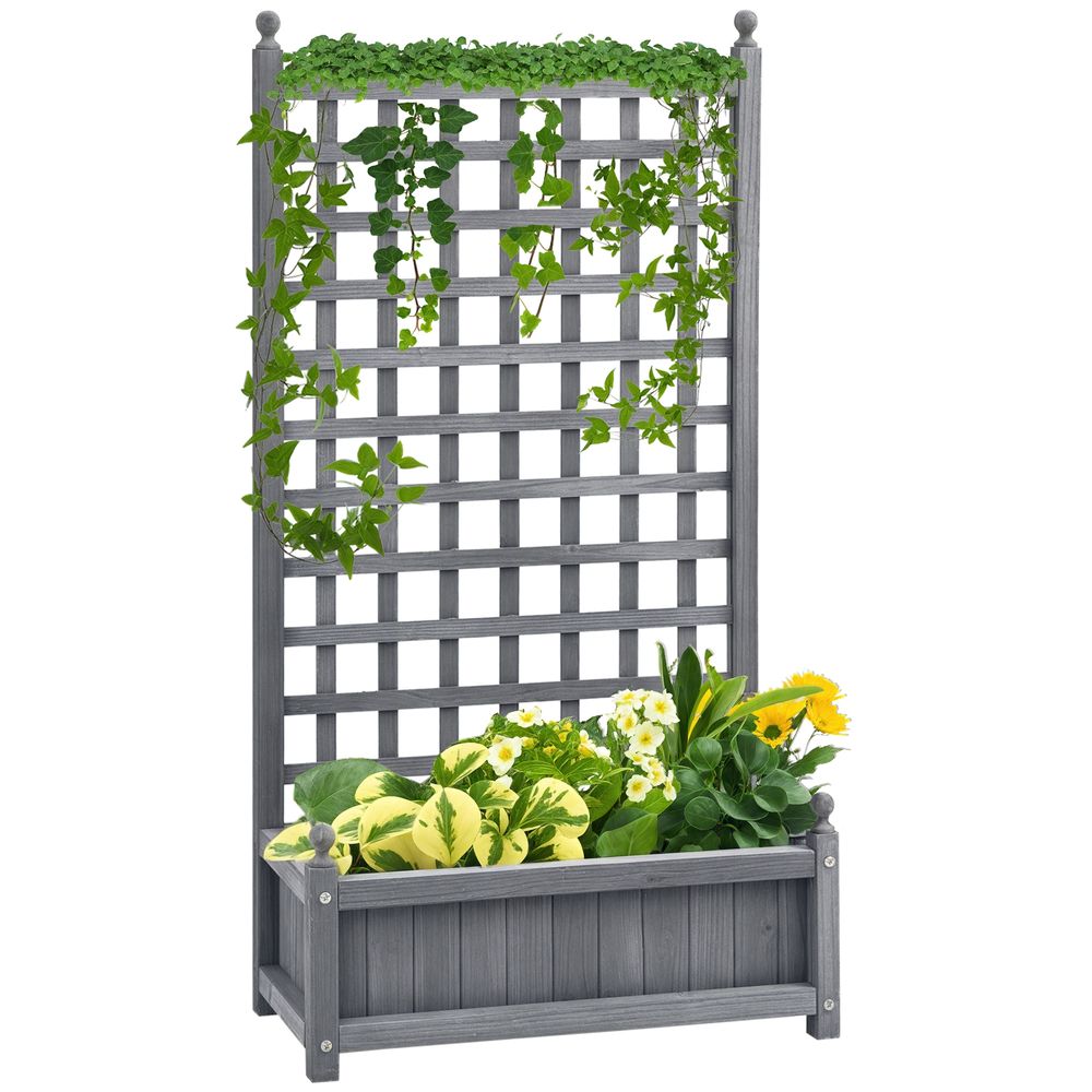 Jardinière avec treillis en bois pour plantes grimpantes brise-vue 64x28x120cm gris clair