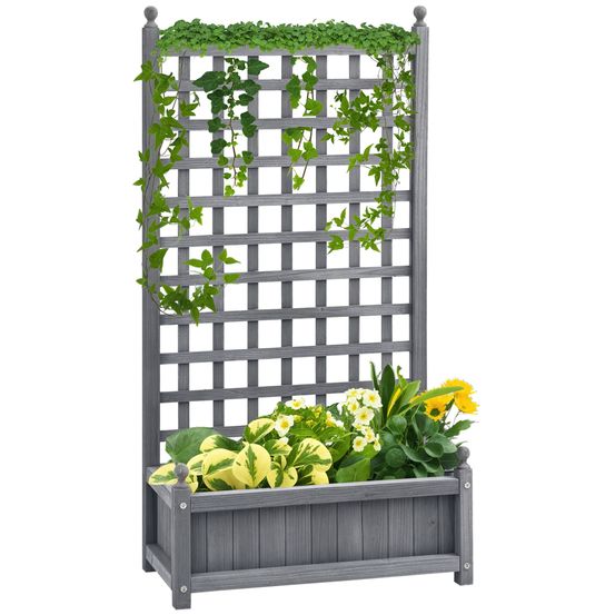 Jardinière avec treillis en bois pour plantes grimpantes brise-vue 64x28x120cm gris clair