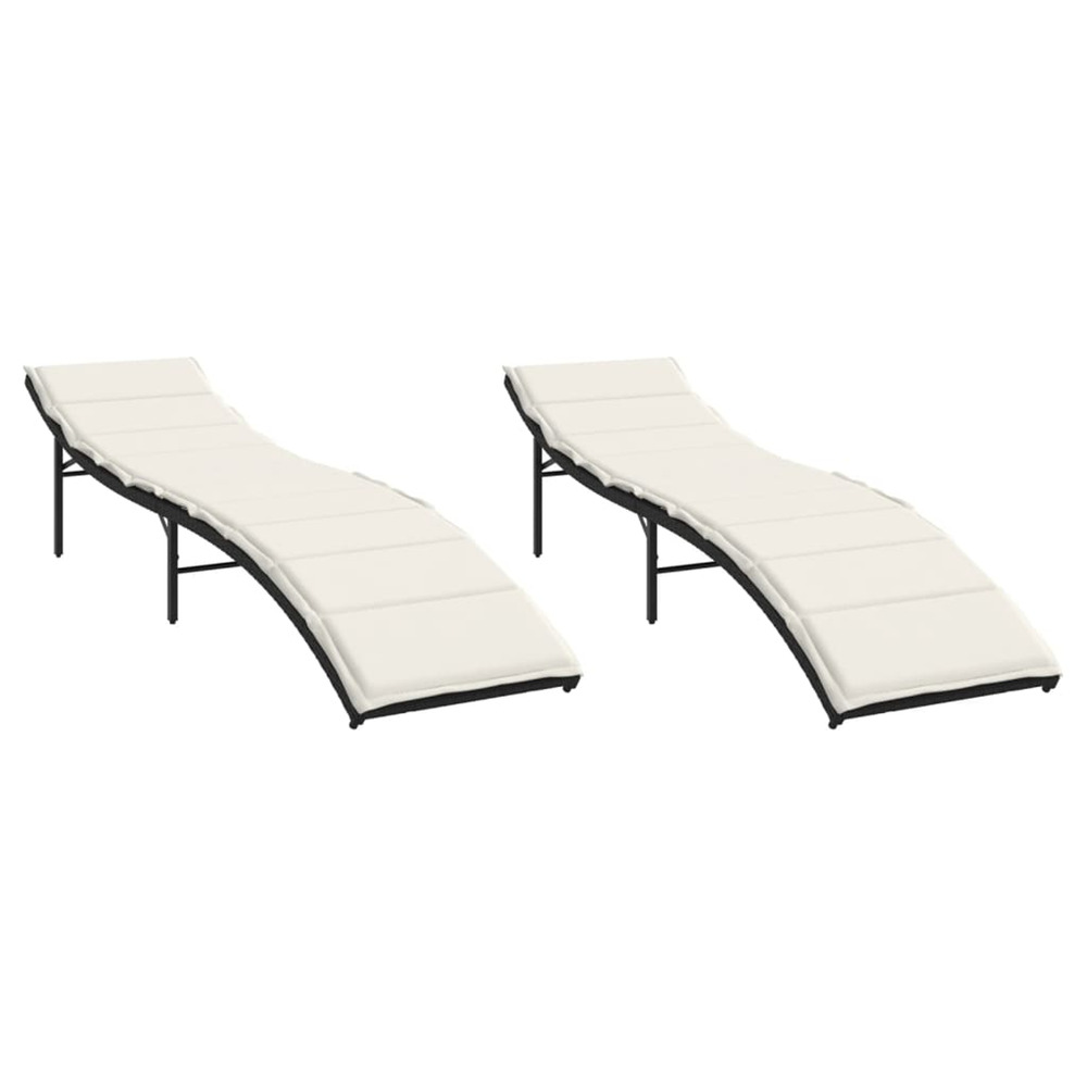 Chaises longues lot de 2 avec coussins noir résine tressée