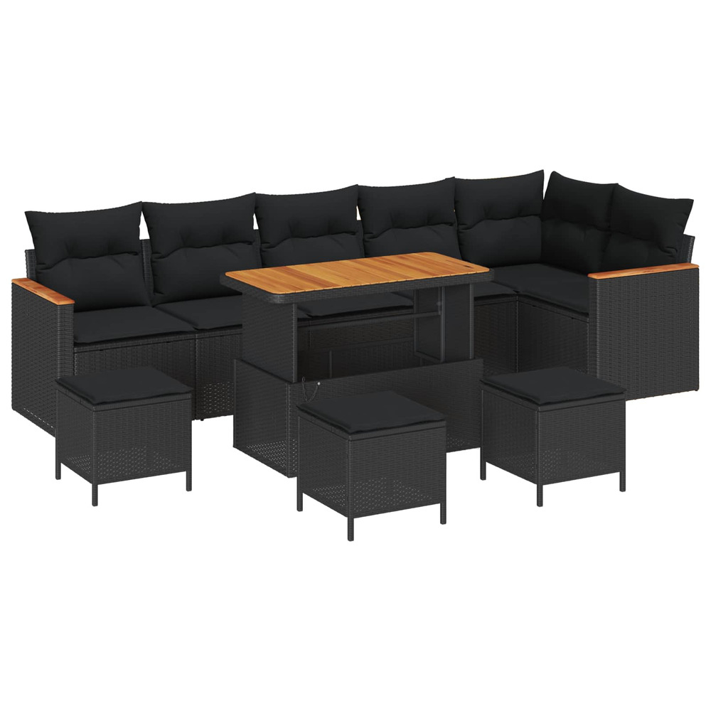 Ensemble de canapé de jardin 10 pcs noir polyrotin