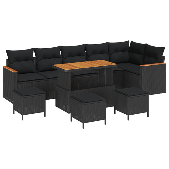 Ensemble de canapé de jardin 10 pcs noir polyrotin