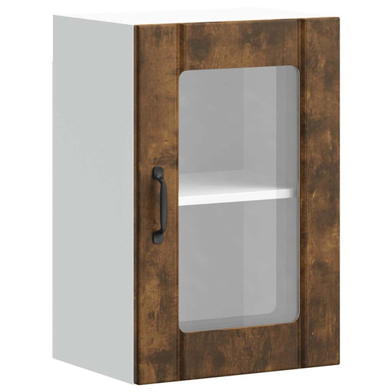 Armoire murale de cuisine avec porte en verre lucca chêne fumé