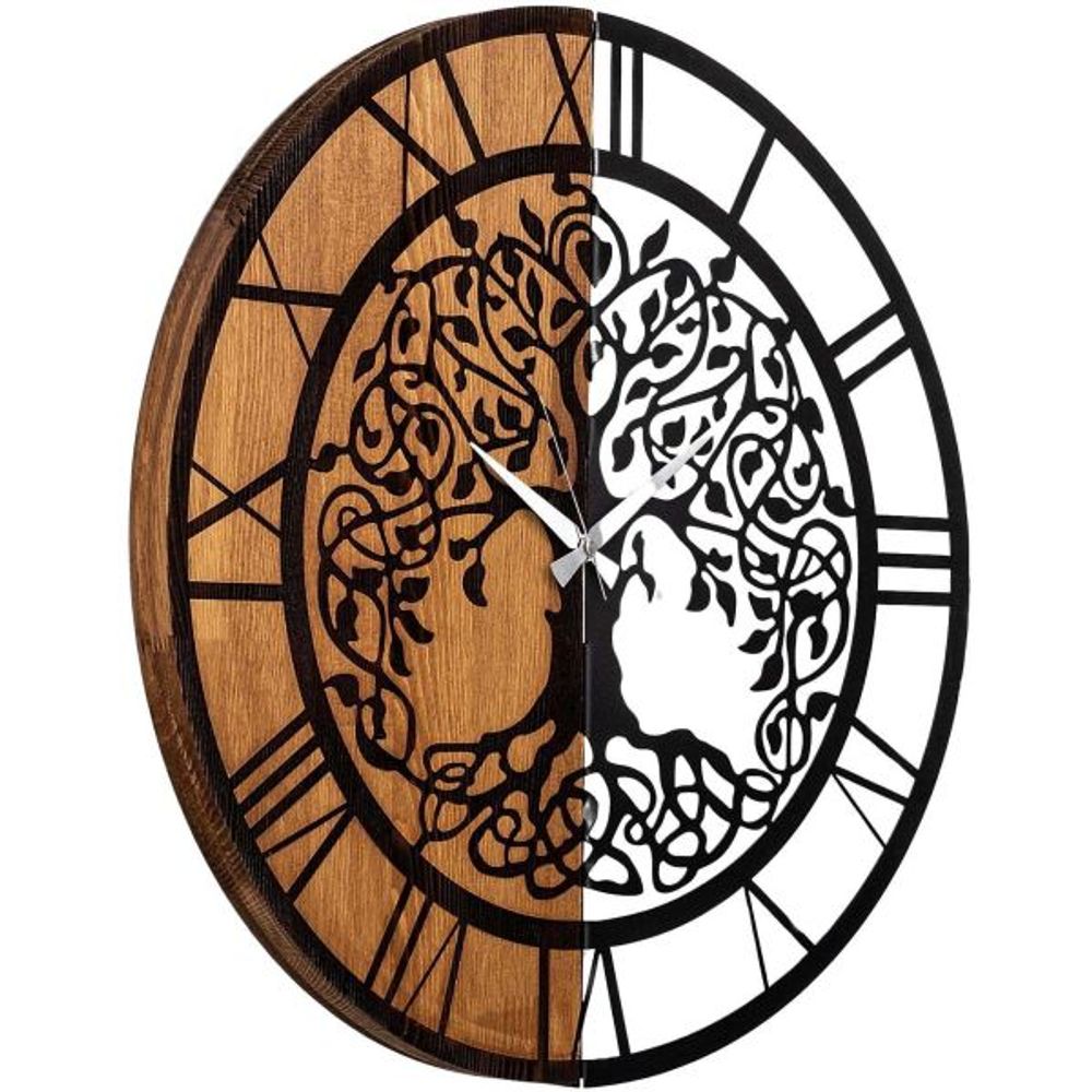 Décoration murale en bois et métal clock
