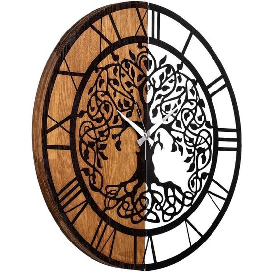 Décoration murale en bois et métal clock