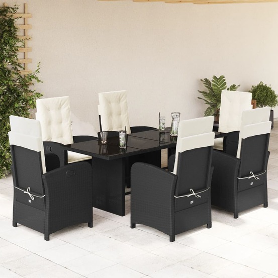 Ensemble à manger de jardin coussins 7pcs noir résine tressée