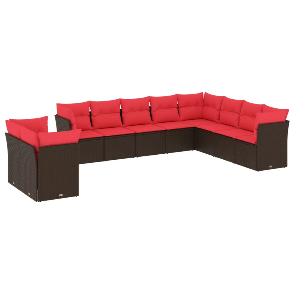 Salon de jardin 10 pcs avec coussins marron résine tressée