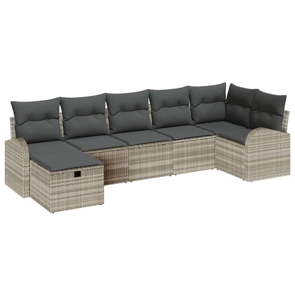 Ensemble de canapé de jardin 7 pc gris clair polyrotin