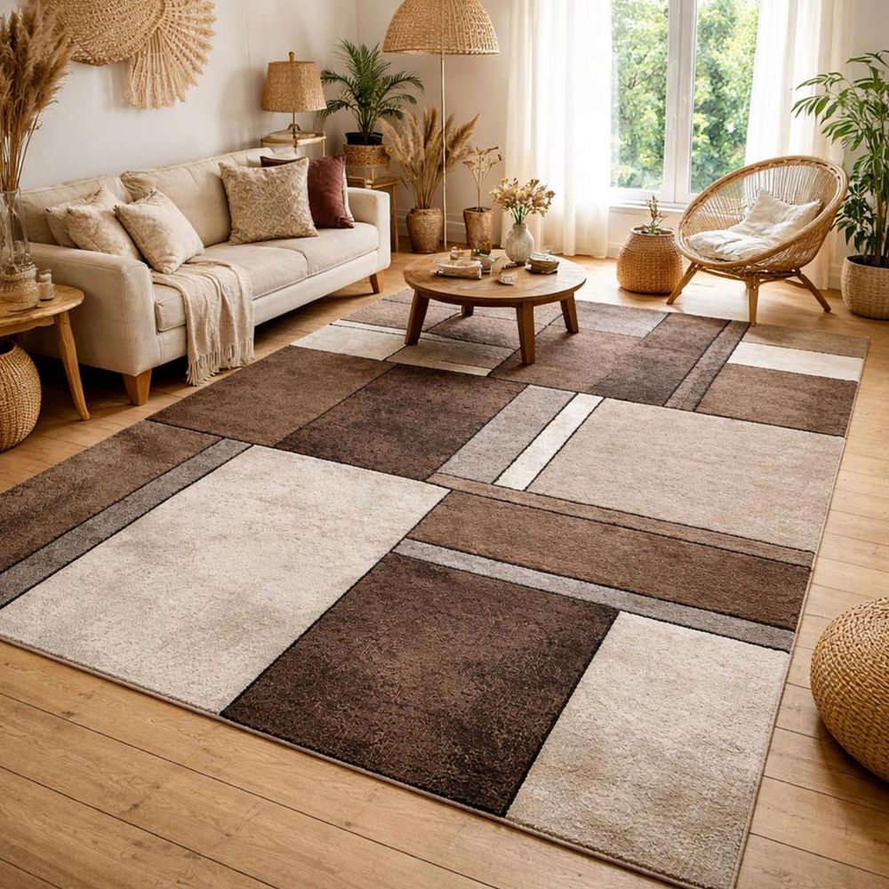 Tapis Salon Moderne Westy Crème 140x200 Cm – Style Bohème Géométrique Scandinave, Poils Longs 11 Mm, Doux & Tendance