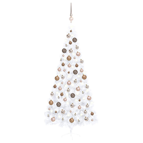 Demi-arbre de noël artificiel pré-éclairé et boules blanc 240cm