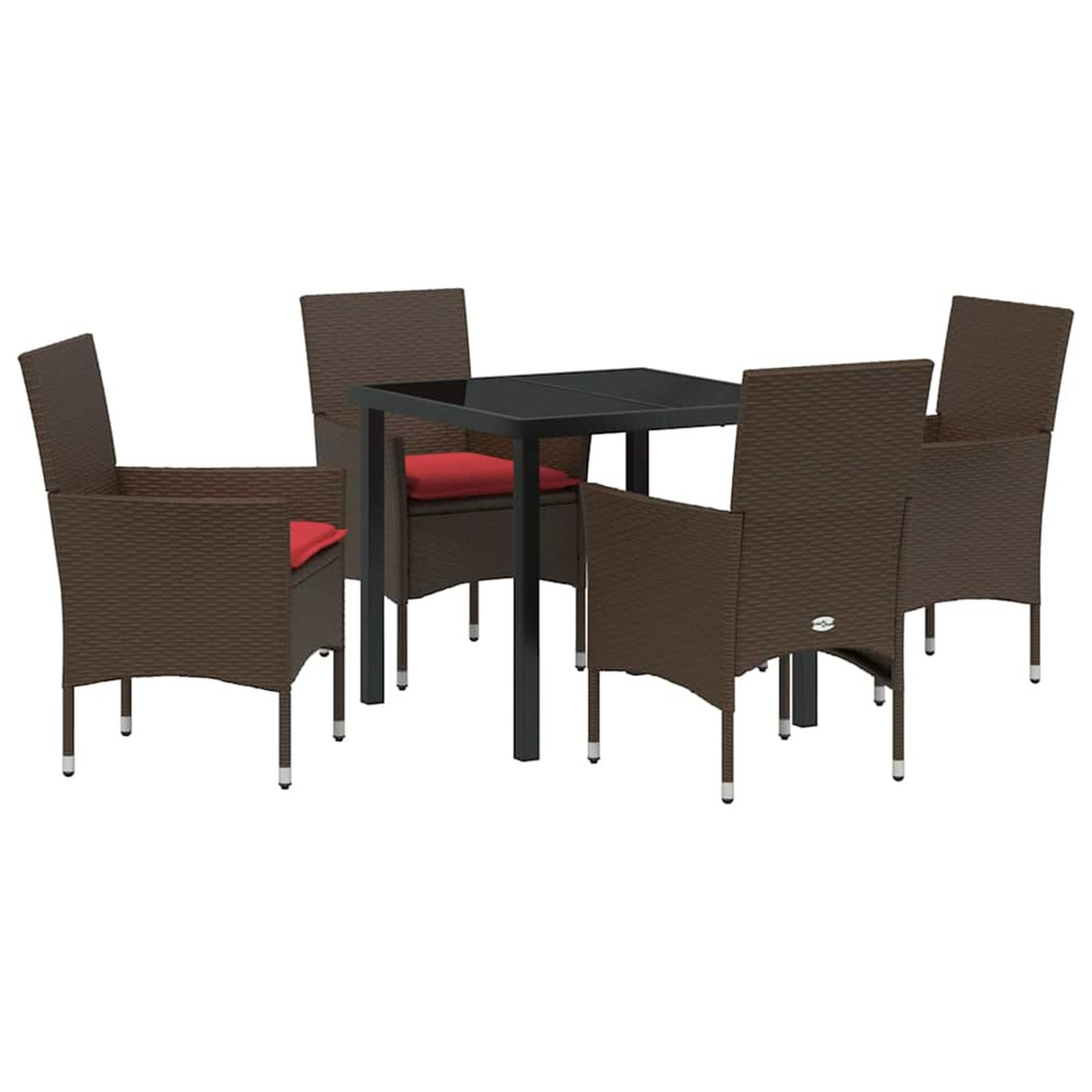 Ensemble table et chaises avec coussin 5 pcs marron rotin pe