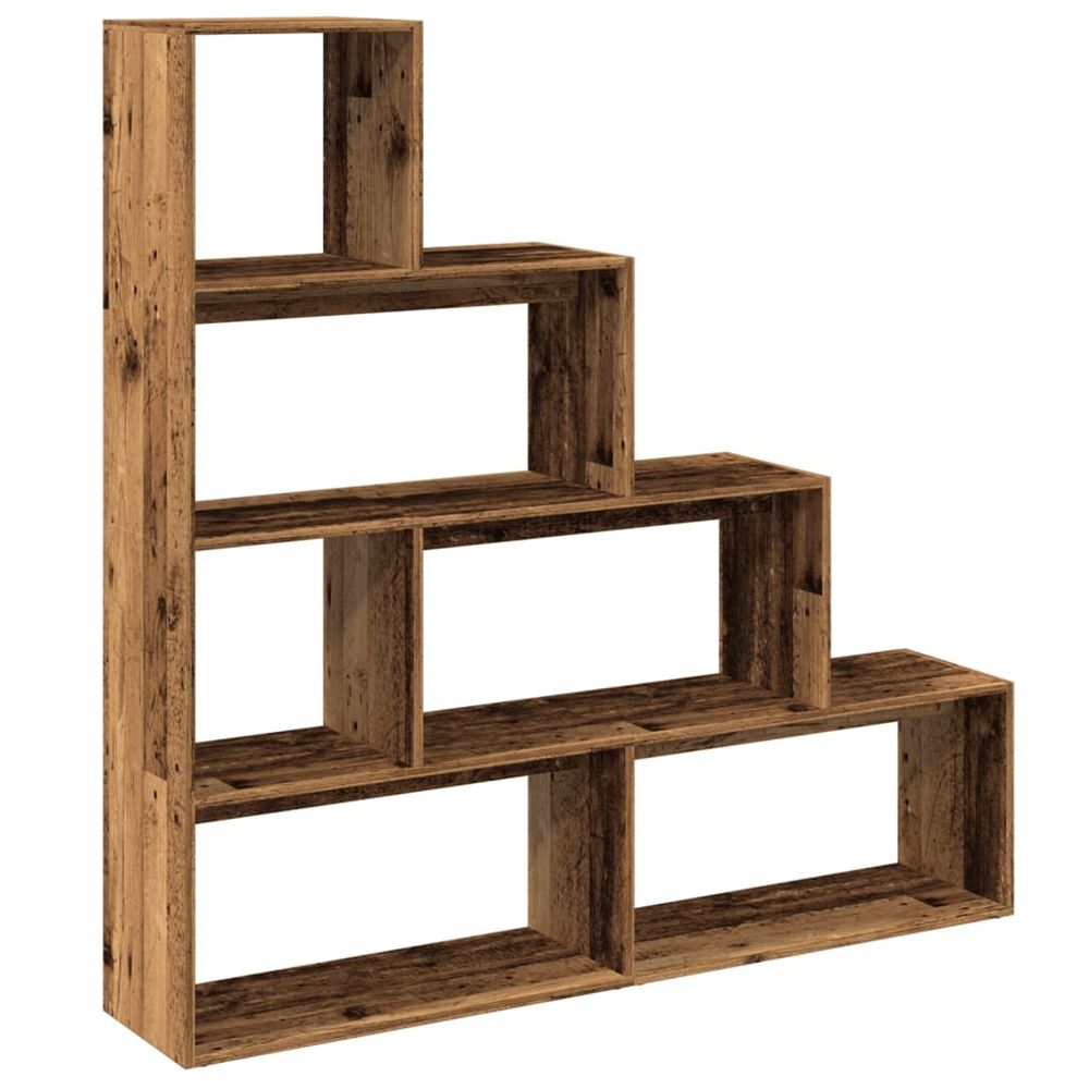 Étagère séparatrice de pièce à 4 niveaux vieux bois