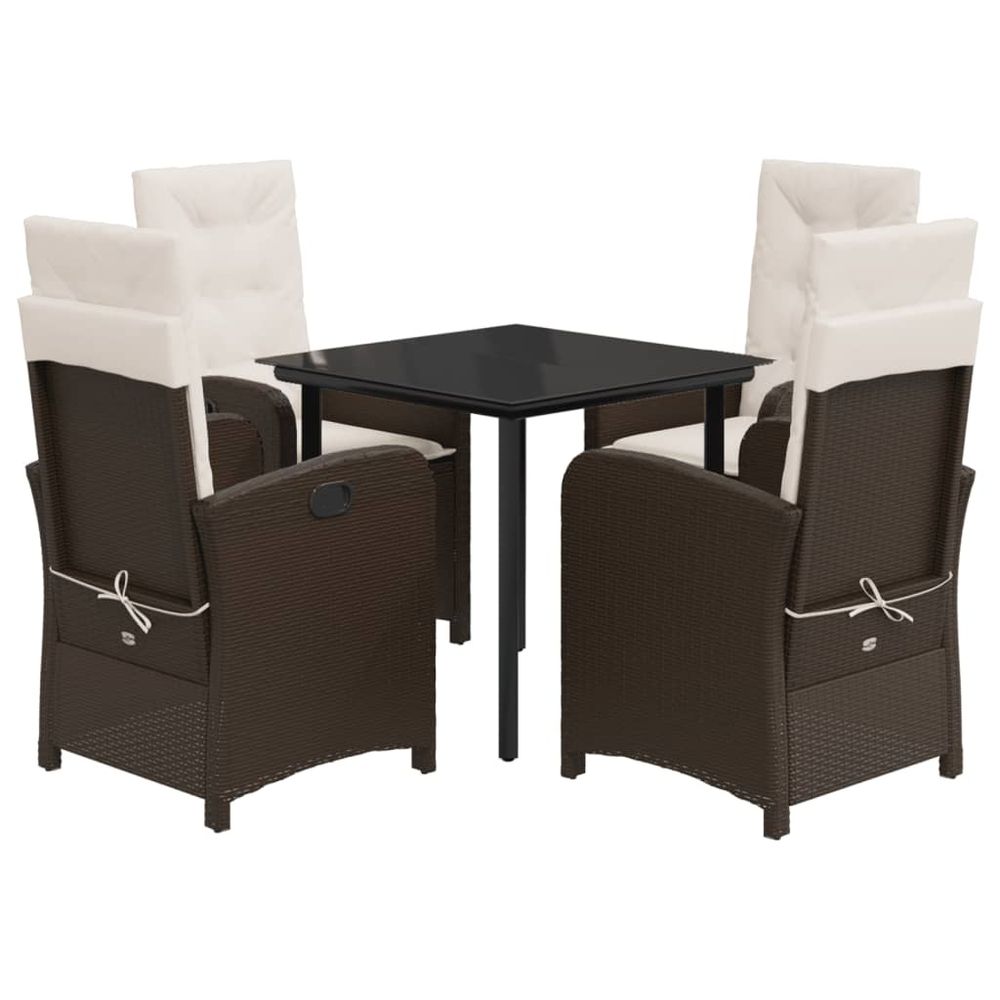 Ensemble à manger de jardin 5 pcs et coussins marron poly rotin