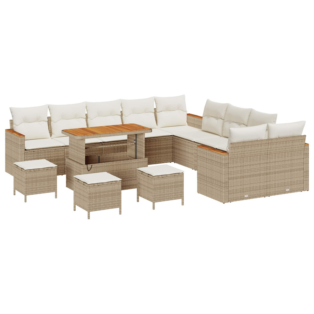Ensemble de canapé de jardin 14 pcs beige polyrotin