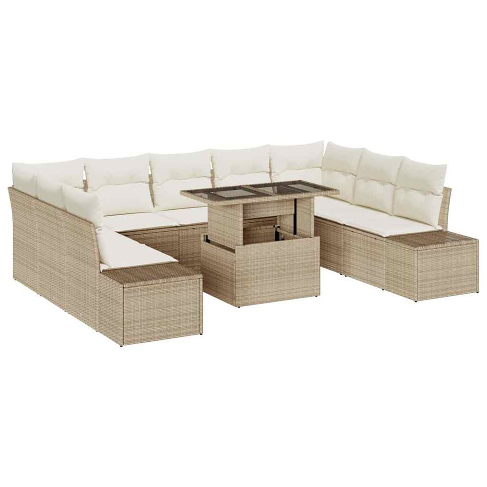 Ensemble de canapé de jardin 10 pc beige polyrotin