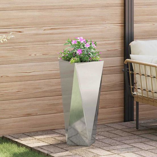 Jardinière haute acier galvanisé pour extérieur jardin argent 75 cm