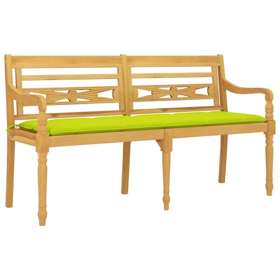 Banc de jardin meuble de patio d'extérieur terrasse avec coussin vert brillant 150 cm bois teck massif