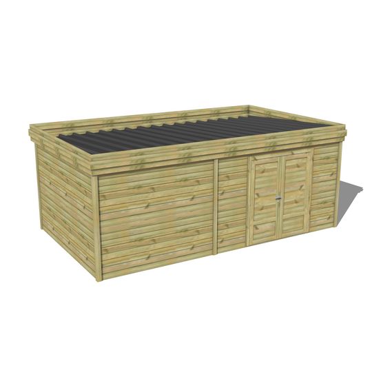 Abri de jardin bois pin traité autoclave 27mm - 5,995x3,44m / 21m2 - bac acier - abri français