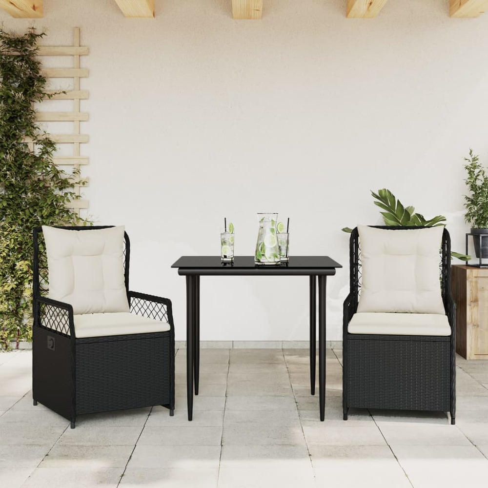 Ensemble à manger de jardin avec coussins 3 pcs noir