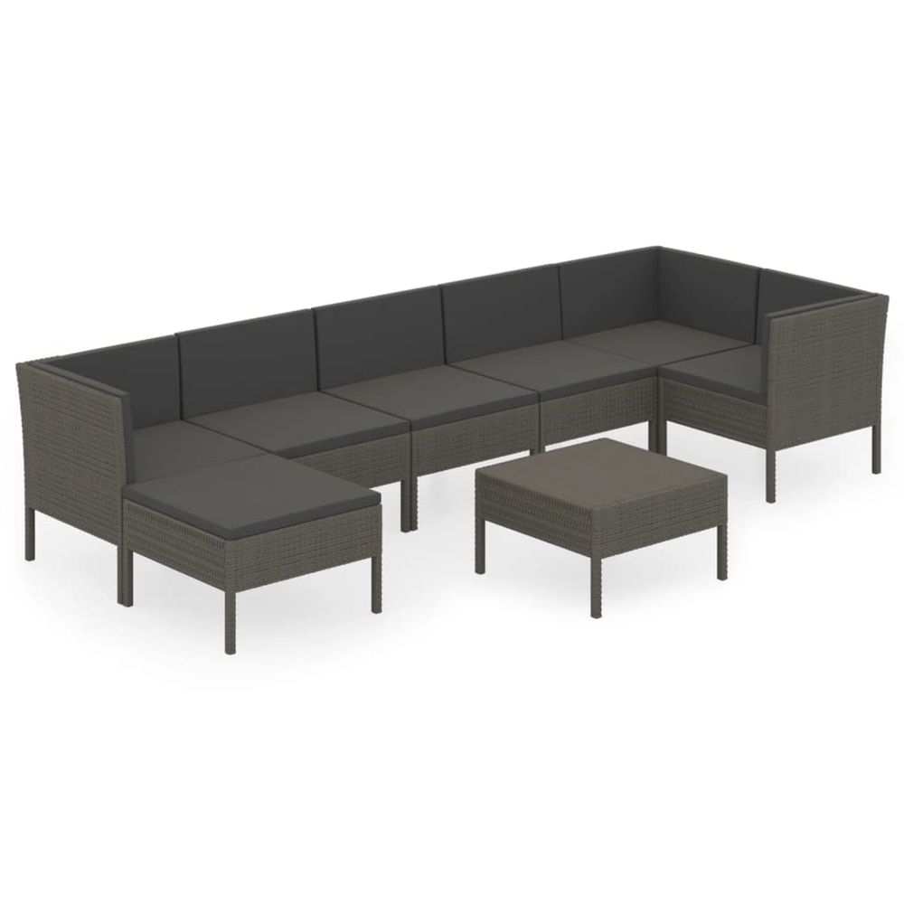 Salon de jardin 8 pcs avec coussins résine tressée gris