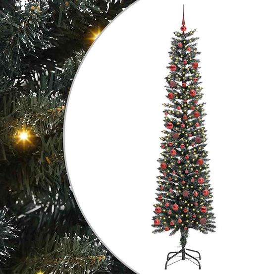 Grand sapin artificiel 2.10m forme cône, pack déco complet avec 300 led et boules