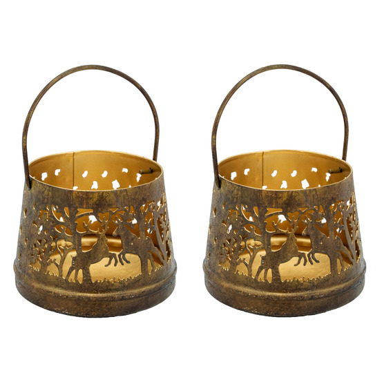 Photophore en métal patiné cerf lot de 2