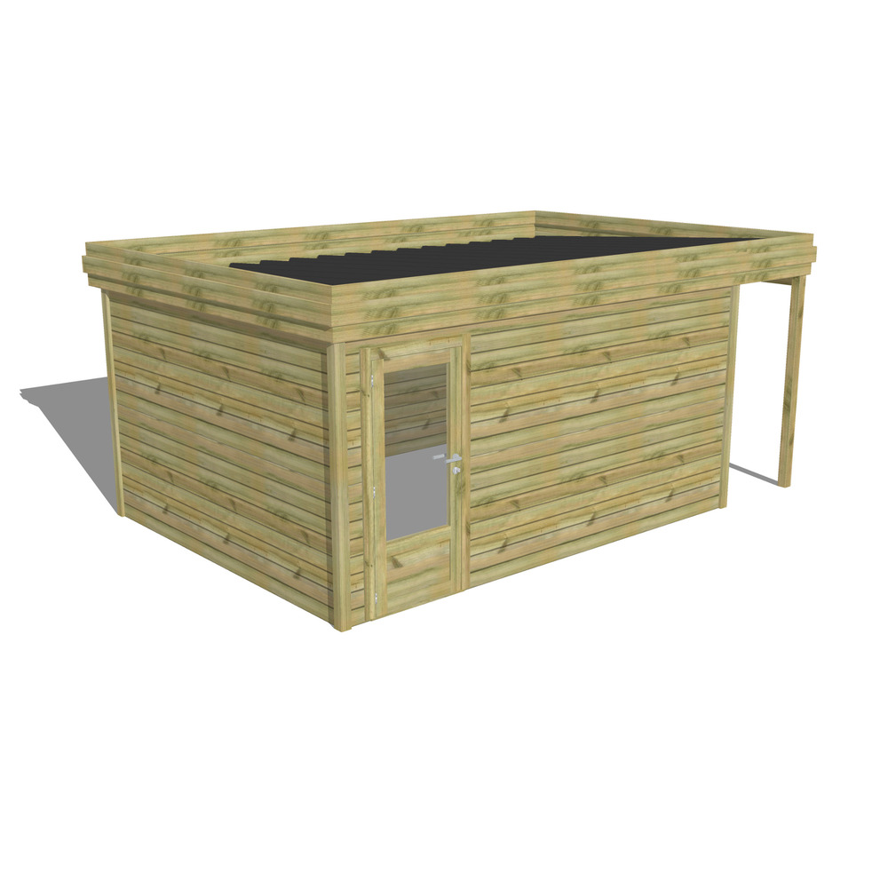 Abri de jardin bois pin traité autoclave 27mm - 5,34x3,44m / 18m2 - bac acier - abri français