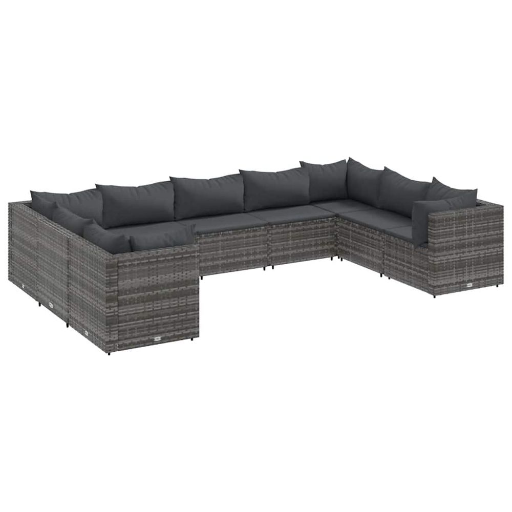 Salon de jardin 9 pcs avec coussins gris résine tressée
