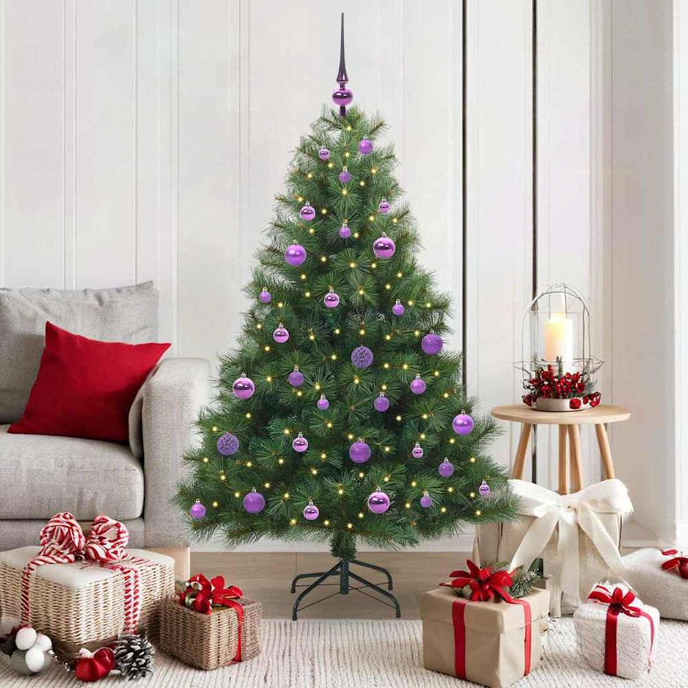 Sapin de noël 150 cm prêt à décorer, avec 150 led intégrées et kit de 61 boules