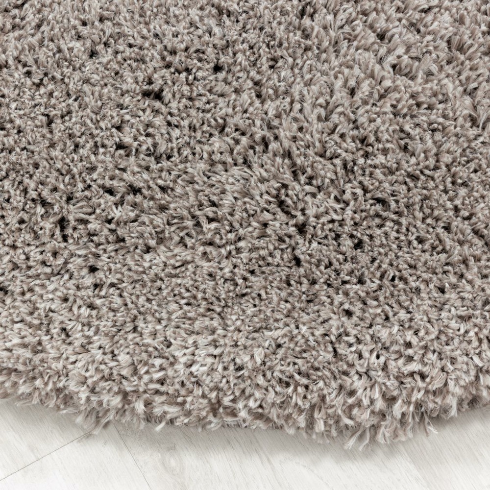 Tapis rond longs poils shaggy ø200cm tissé beige motif uni uni b