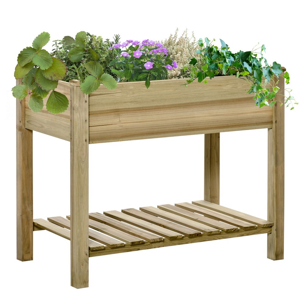 Carré potager surélevé bois de sapin 91x51x76 cm naturel balcon terrasse avec étagère