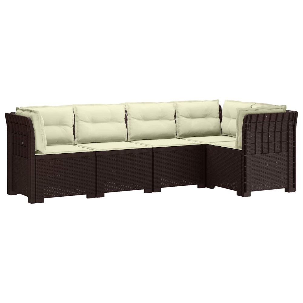 Canapé de jardin 5 places avec coussins aspect rotin pp marron