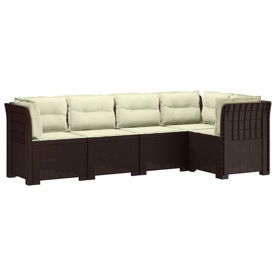 Canapé de jardin 5 places avec coussins aspect rotin pp marron