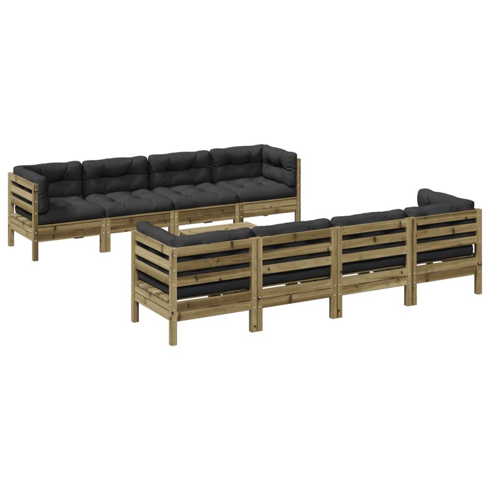 Salon de jardin 9 pcs avec coussins bois de pin imprégné