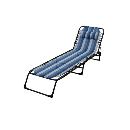 Chaise longue pliable acier avec coussin jardin et piscine 190x58x27 cm rayures bleues 10171