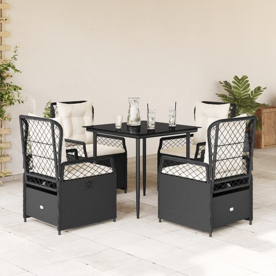 Ensemble à manger de jardin coussins 5pcs noir résine tressée