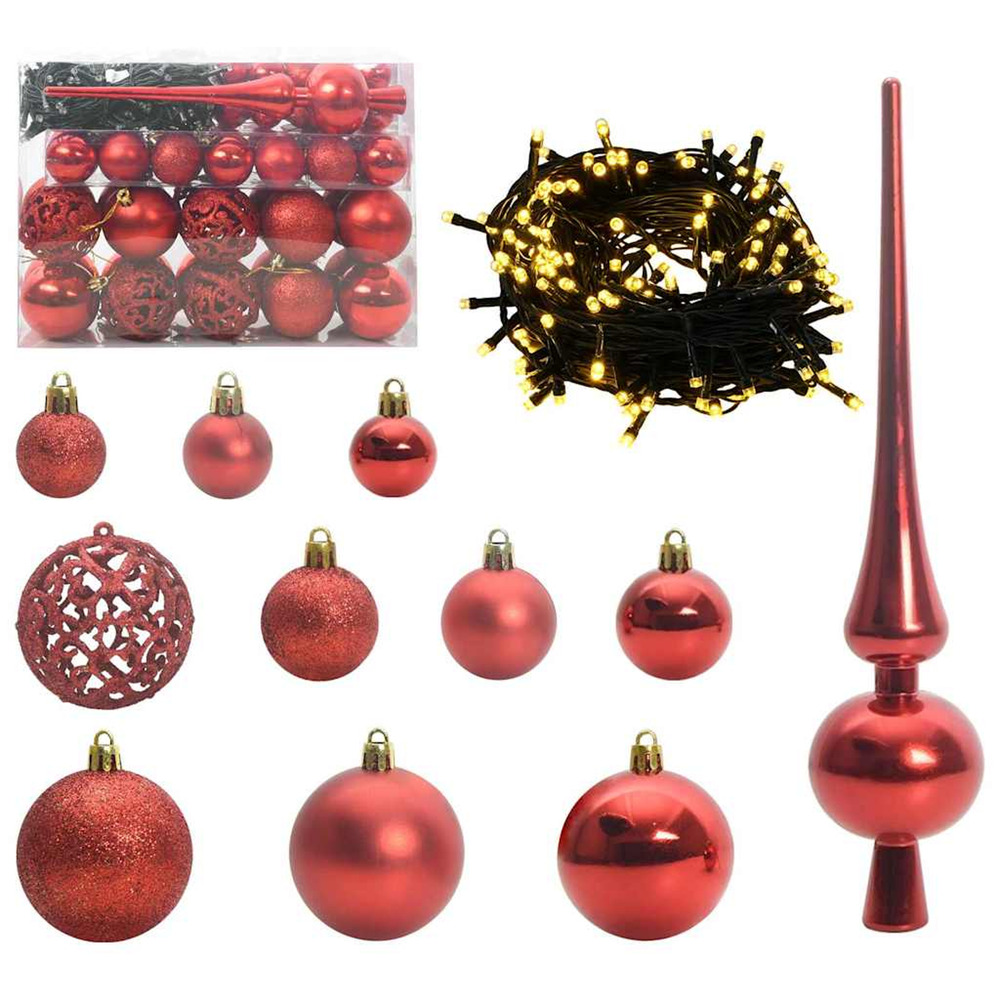 Ensemble de boules de noël avec 150 led 61 pcs rouge plastique