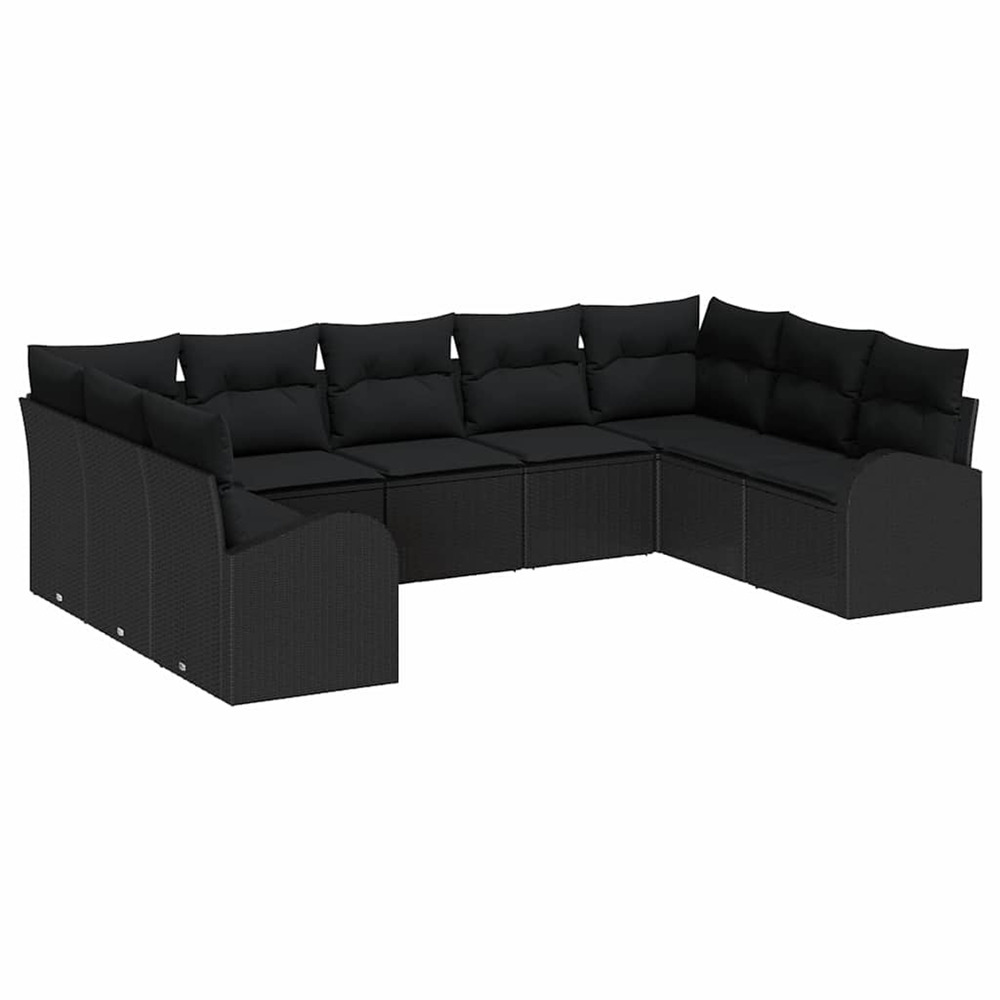Ensemble de canapé de jardin avec coussin 9 pcs noir poly rotin