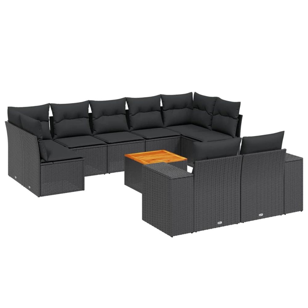 Salon de jardin 10 pcs avec coussins noir résine tressée