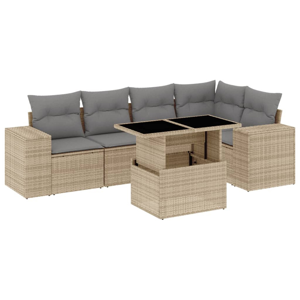Salon de jardin avec coussins 6 pcs beige résine tressée