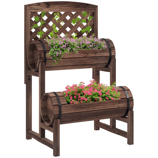 Jardinière treillis bois surélevée balcon jardin potager 2 niveaux 42x49x80cm