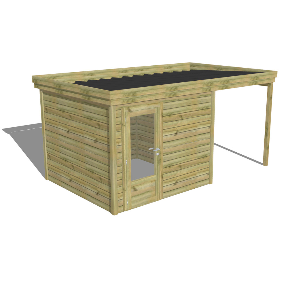 Abri de jardin bois pin traité autoclave 27mm - 4,64x2,64m / 12m2 - bac acier - abri français