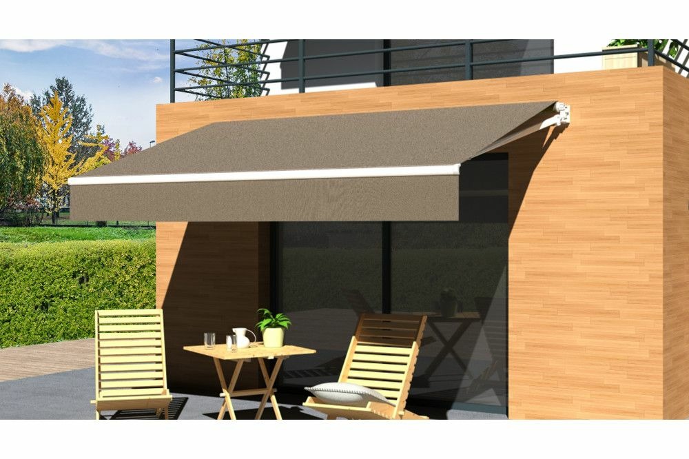 Store banne loggia lite blanc 3,5x2,5m manuel - toile taupe